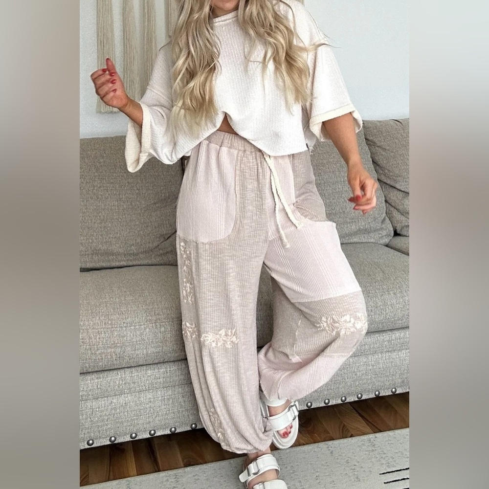 New POL Clothing Lounge Boho Bohemian Embroidered Drawstring Joggers Sweat Pants - Picture 4 of 10